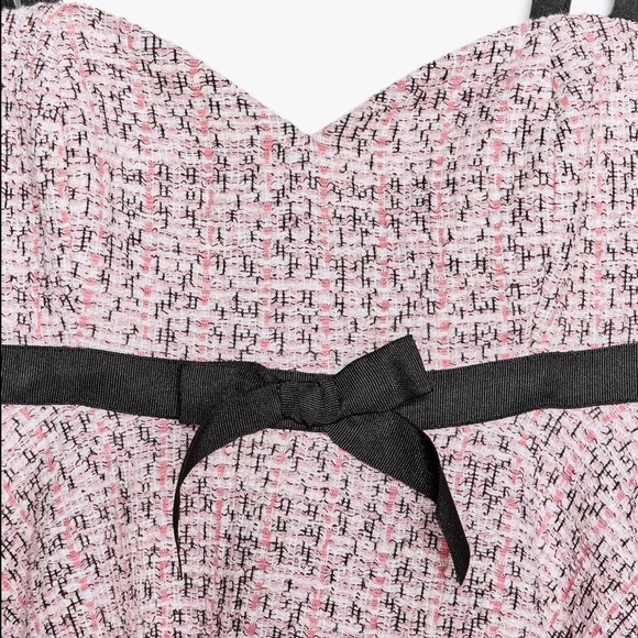 Zara Combination Structure Top Pink Black Tweed with Bow Ref 3644/172/620 NWT - Picture 7 of 13